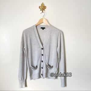 J. Crew Gray embellished cardigan Small 100% Merino Wool NWOT